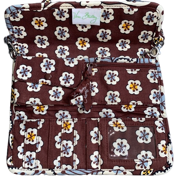 Vera Bradley Slate Blooms Brown & Blue Floral Crossbody Wallet/Clutch - Picture 5 of 6